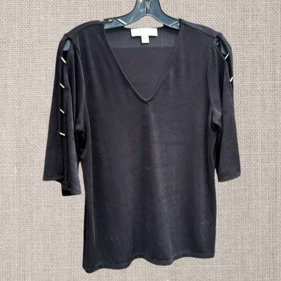 Michael Kors black shirt with gold open riveted sleeves size S - Picture 1 of 8
